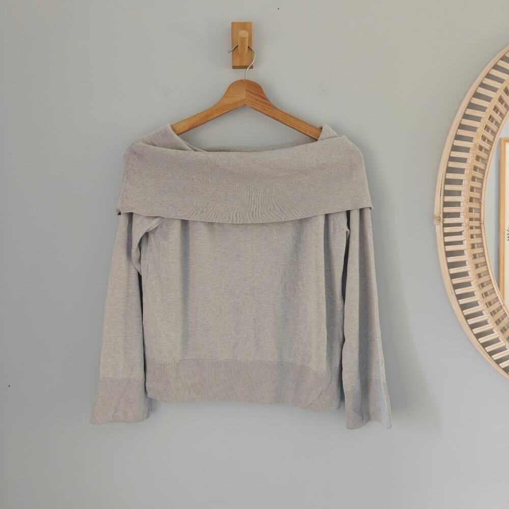 The Curated Off Shoulder Top Foggy Grey Silk Cashmere Cotton XS EUC